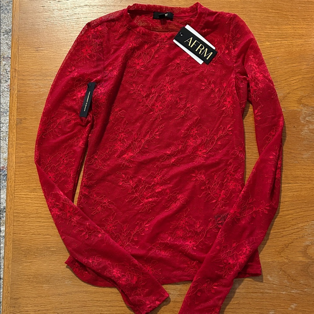 AFRM Red Lace Long Sleeve Top
